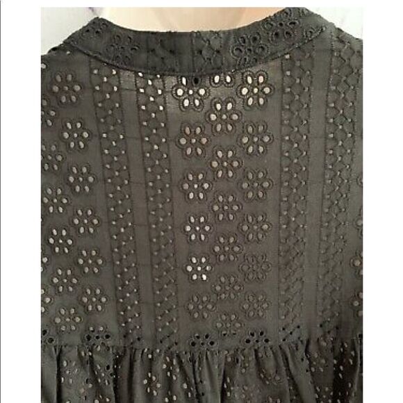 Madewell Small Eyelet Double-Tie Peasant Top Black Long Sleeve Style #K3808 - Picture 8 of 10